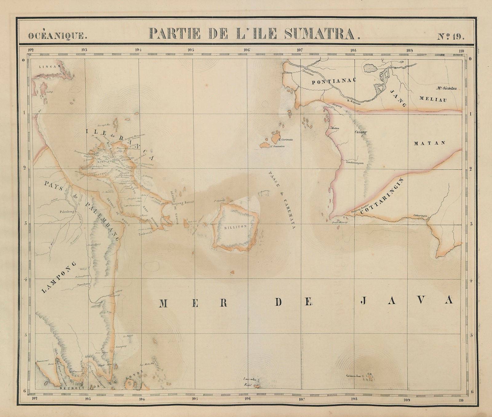 Océanique. Partie de l'ile Sumatra #19. Borneo Bangka. VANDERMAELEN 1827 map